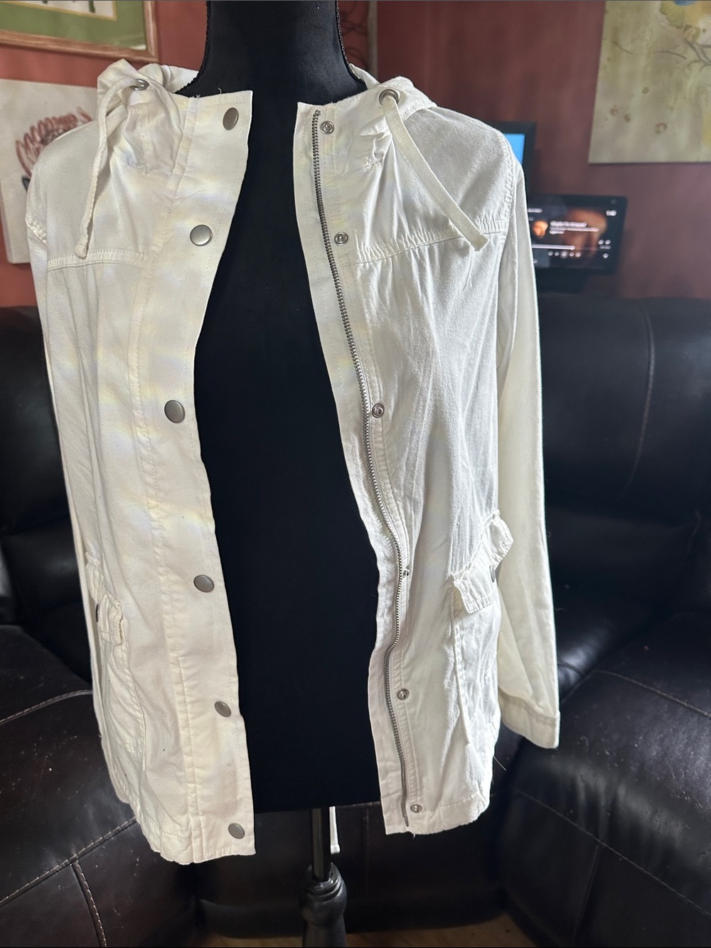 SO White Hooded Utility Jacket - Snap & Zip Front